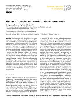 Horizontal Circulation and Jumps in Hamiltonian Wave Models