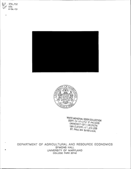 Depart1.1Ent of Agrocultural and Resource Econo Symons Hall Unoversity of Maryland College Park 20742