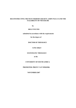 Reconstructing Truth in Modern Society: John Paul Ii and the Fallibility of Nietzsche