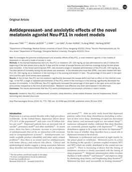 Antidepressant- and Anxiolytic Effects of the Novel Melatonin Agonist Neu-P11 in Rodent Models