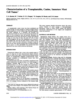 Characterization of a Transplan Table, Canine, Immature Mast Cell Tumor1