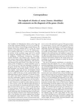 The Tadpole of Alsodes Cf. Norae (Anura: Alsodidae) with Comments on the Diagnosis of the Genus Alsodes