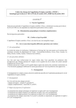 Le Cahier Des Charges De L'appellation Fitou