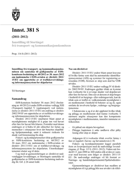 Innst. 381 S (2011–2012) Innstilling Til Stortinget Frå Transport- Og Kommunikasjonskomiteen