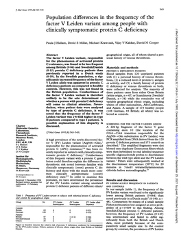 Population Differences in the Frequency of the Factor V Leiden Variant Among People with Clinically Symptomatic Protein C Defici