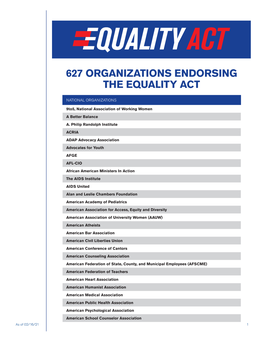627 Organizations Endorsing the Equality Act