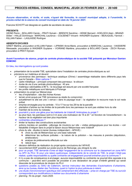 PROCES-VERBAL CONSEIL MUNICIPAL JEUDI 25 FEVRIER 2021 - 20 H00