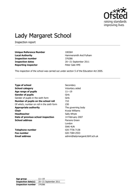 Lady Margaret School Inspection Report