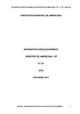 Prefeitura Municipal De Americana Informativo Sócio-Econômico