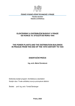 Elektrárny a Distribuční Budovy V Praze Od Konce 19