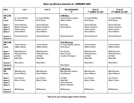 Mass Lay Ministry Schedule for FEBRUARY 2021