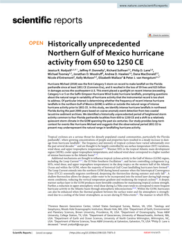 Historically Unprecedented Northern Gulf of Mexico Hurricane Activity from 650 to 1250 CE Jessica R