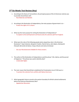 2Nd Six Weeks Test Review (Key)