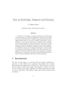 Sosa on Knowledge, Judgment and Guessing