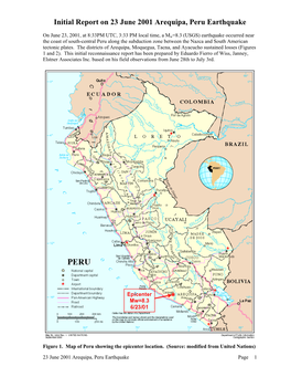 Initial Report on 23 June 2001 Arequipa, Peru Earthquake