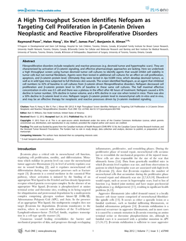 A High Throughput Screen Identifies Nefopam As Targeting Cell Proliferation in B-Catenin Driven Neoplastic and Reactive Fibroproliferative Disorders