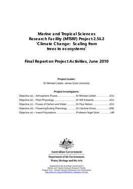 Project 2.5Ii.2 JCU Liddell, M. (2010) 'Climate Change: Scaling from Trees