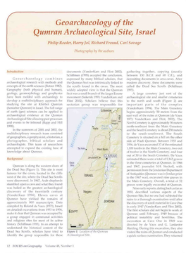 Geoarchaeology of the Qumran Archaeological Site, Israel