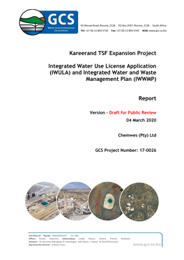 Kareerand TSF Expansion Project Integrated Water Use License Application (IWULA) and Integrated Water and Waste Management Plan (IWWMP)