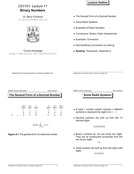 CS1101: Lecture 11 Binary Numbers