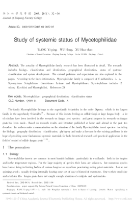 Study of Systemic Status of Mycetophilidae