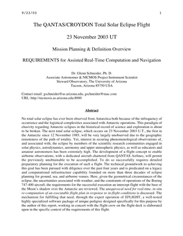 The QANTAS/CROYDON Total Solar Eclipse Flight 23 November 2003 UT