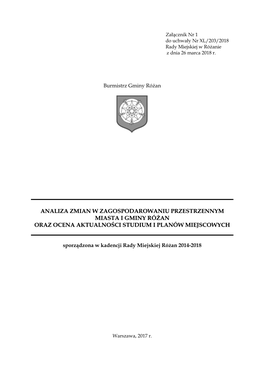 Analiza Zmian W Zagospodarowaniu Przestrzennym Miasta I Gminy Różan Oraz Ocena Aktualności Studium I Planów Miejscowych