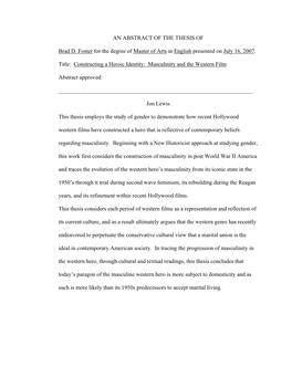 AN ABSTRACT of the THESIS of Brad D. Foster for the Degree of Master of Arts in English Presented on July 16, 2007. Title