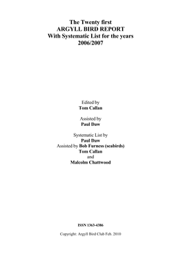 Argyll Bird Report 21 2006