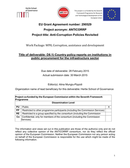 EU Grant Agreement Number: 290529 Project Acronym: ANTICORRP Project Title: Anti-Corruption Policies Revisited