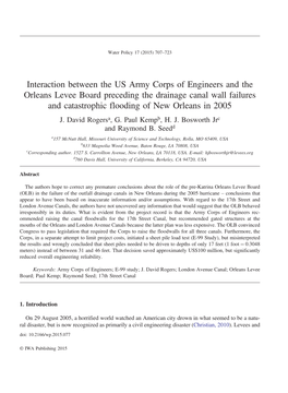 Interaction Between the US Army Corps of Engineers and the Orleans Levee Board Preceding the Drainage Canal Wall Failures and Ca