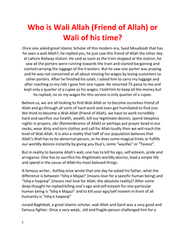 Who Is Wali Allah (Friend of Allah) Or Wali of His Time?