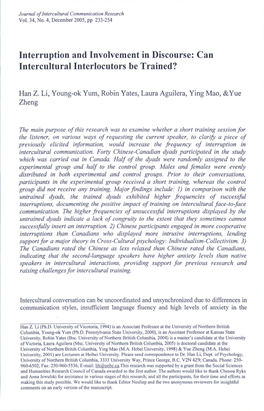 Interruption and Involvement in Discourse: Can Intercultural Interlocutors Be Trained?