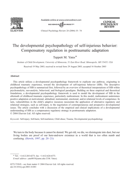 The Developmental Psychopathology of Self-Injurious Behavior: Compensatory Regulation in Posttraumatic Adaptation