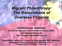 Migrant Philanthropy: the Benevolence of Overseas Filipinos
