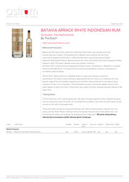 BATAVIA ARRACK WHITE INDONESIAN RUM Schiedam, the Netherlands by the Dutch