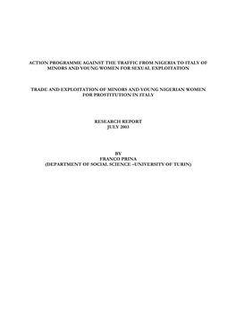 Action Programme Against the Traffic from Nigeria to Italy of Minors and Young Women for Sexual Exploitation