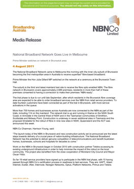National Broadband Network Goes Live in Melbourne