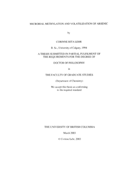 MICROBIAL METHYLATION and VOLATILIZATION of ARSENIC By