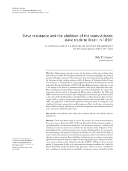 Slave Resistance and the Abolition of the Trans-Atlantic Slave Trade to Brazil in 18501