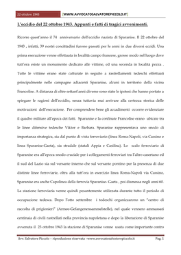 L'eccidio Del 22 Ottobre 1943. Appunti E Fatti Di Tragici Avvenimenti