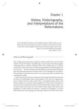 History, Historiography, and Interpretations of the Reformations