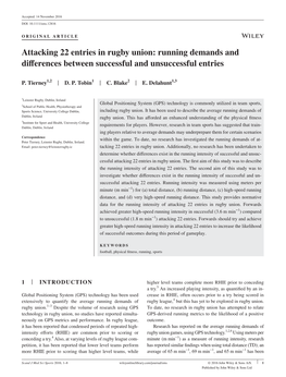 Attacking 22 Entries in Rugby Union: Running Demands and Differences Between Successful and Unsuccessful Entries