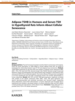 Adipose TSHB in Humans and Serum TSH in Hypothyroid Rats Inform About Cellular Senescence