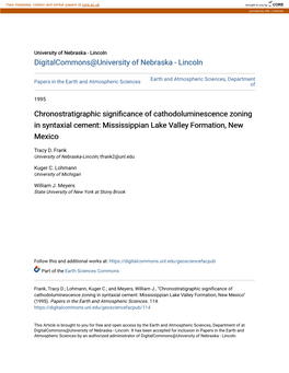 Chronostratigraphic Significance of Cathodoluminescence Oningz in Syntaxial Cement: Mississippian Lake Valley Formation, New Mexico