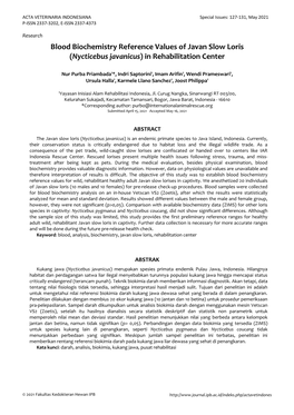 Blood Biochemistry Reference Values of Javan Slow Loris (Nycticebus Javanicus) in Rehabilitation Center