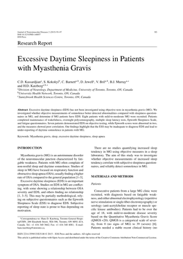 Excessive Daytime Sleepiness in Patients with Myasthenia Gravis