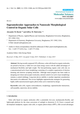 Supramolecular Approaches to Nanoscale Morphological Control in Organic Solar Cells