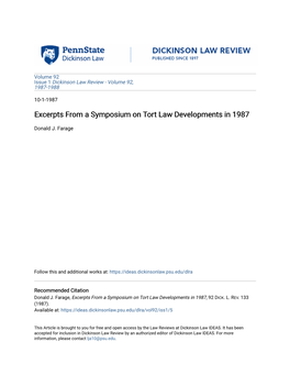 Excerpts from a Symposium on Tort Law Developments in 1987