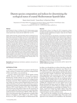 Diatom Species Composition and Indices for Determining the Ecological Status of Coastal Mediterranean Spanish Lakes